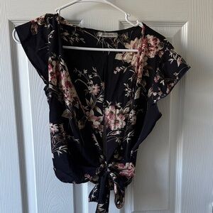 Papaya Black Floral Tie-Front Blouse